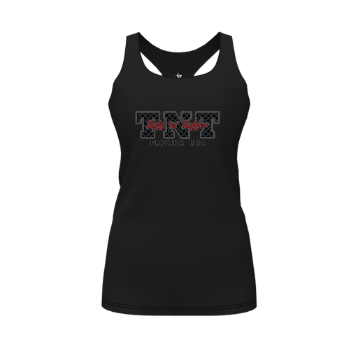[CUS-DFW-RCBK-PER-BLK-FYS-LOGO1] Racerback Tank Top (Female Youth S, Black, Logo 1)