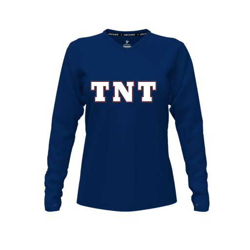 [CUS-DFW-TEES-CMF-VNK-LSL-NVY-FYXS-LOGO3] Comfort T-Shirt (Female Youth XS, Navy, V Neck, Logo 3, Long Sleeve)