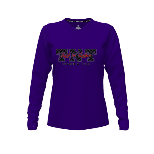 [CUS-DFW-TEES-CMF-VNK-LSL-PUR-FYXS-LOGO1] Comfort T-Shirt (Female Youth XS, Purple, V Neck, Logo 1, Long Sleeve)
