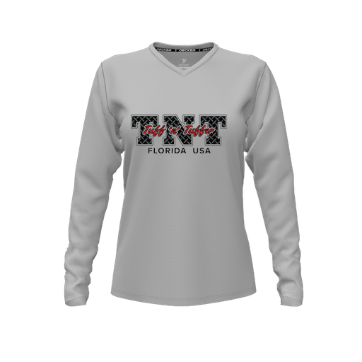 [CUS-DFW-TEES-PER-VNK-LSL-GRY-FYXS-LOGO1] Performance T-Shirt (Female Youth XS, Gray, V Neck, Logo 1, Long Sleeve)