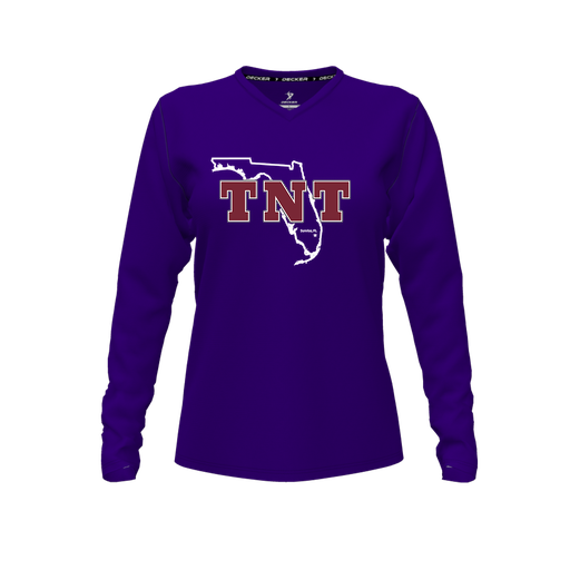 [FTLVPTPP-FYXS-LOGO2] Decker Performance T-Shirt (Female Youth XS, Purple, V Neck, Logo 2, Long Sleeve)